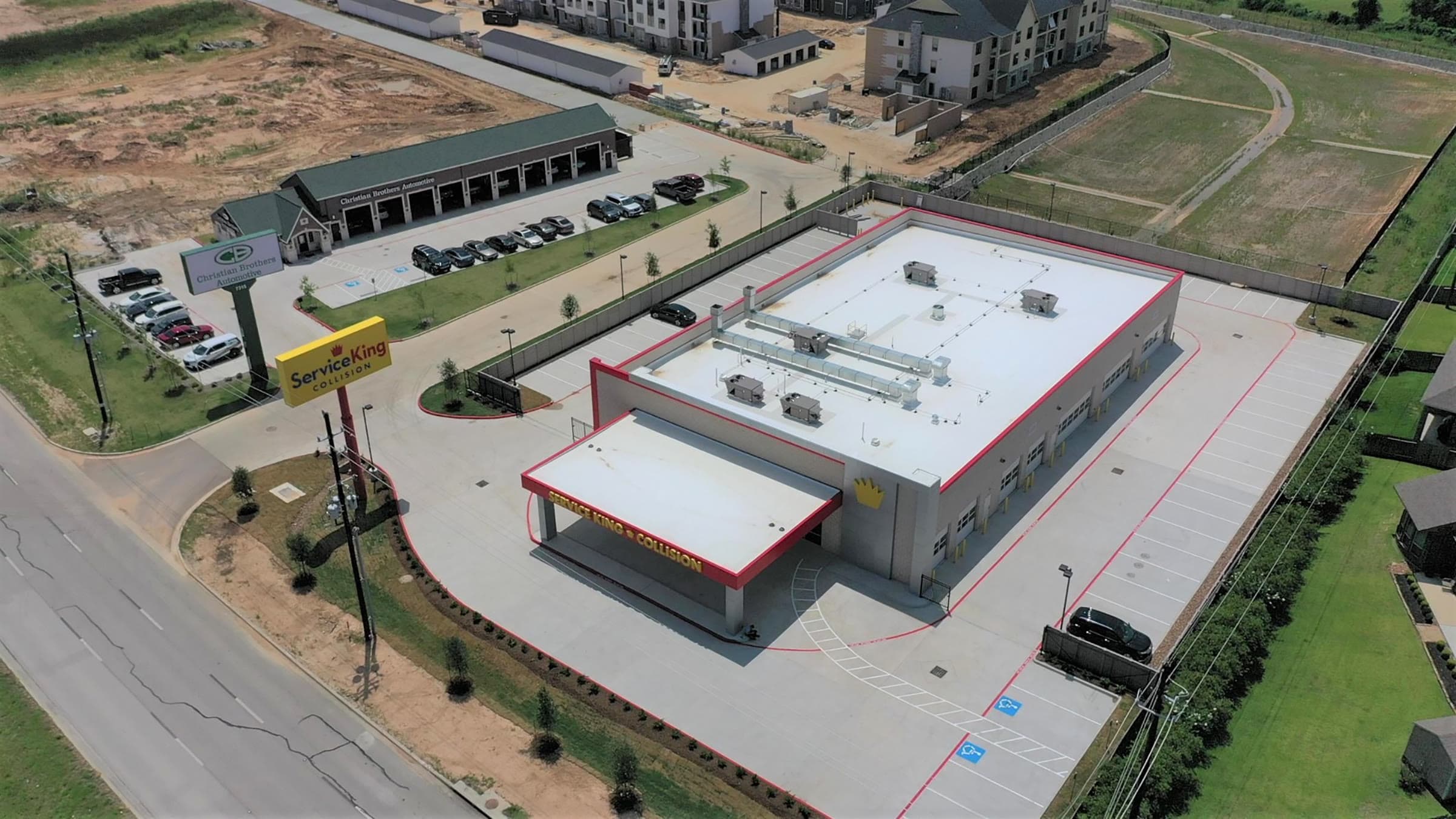 Crash Champions Spring aerial, delivered as Service King, Spring, TX
